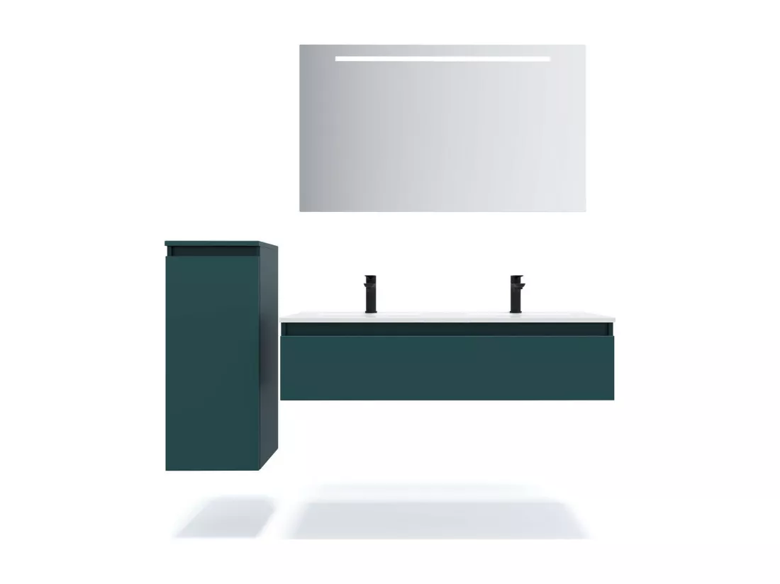 Meuble de salle de bain suspendu double vasque intégrée 120cm 1 tiroir Bleu - Hudson