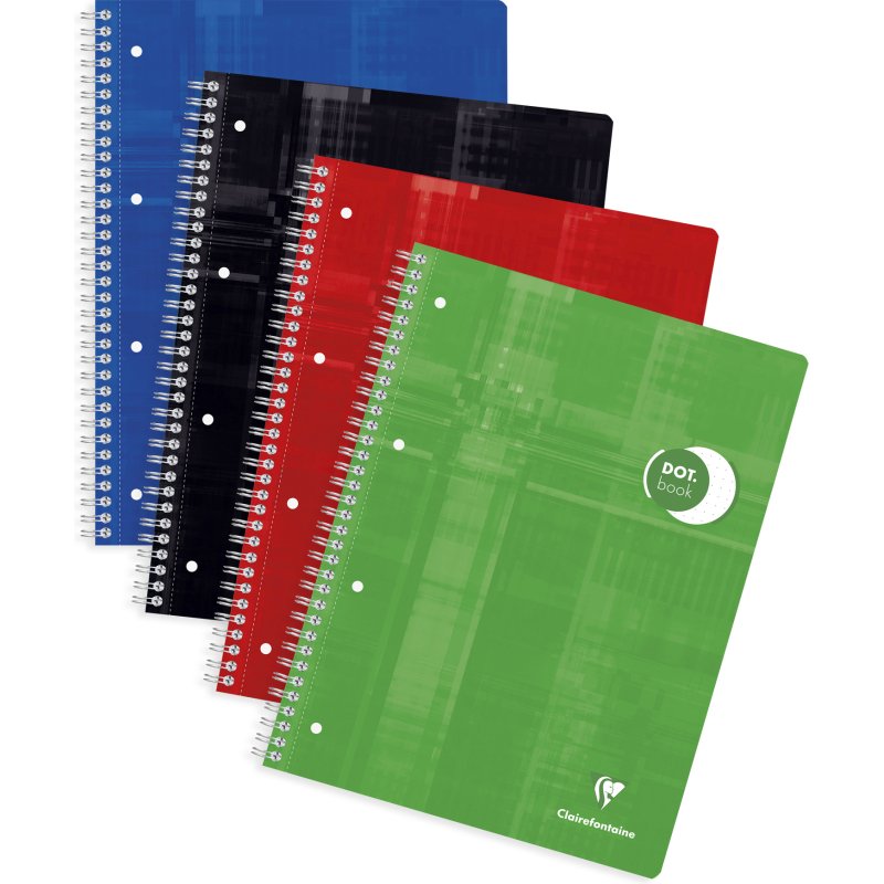 Cahier spirale Clairefontaine Dot Book  22,5 x 29,7 cm assorti aléatoire point DOT avec marge et cadre en-tête - 240 pages