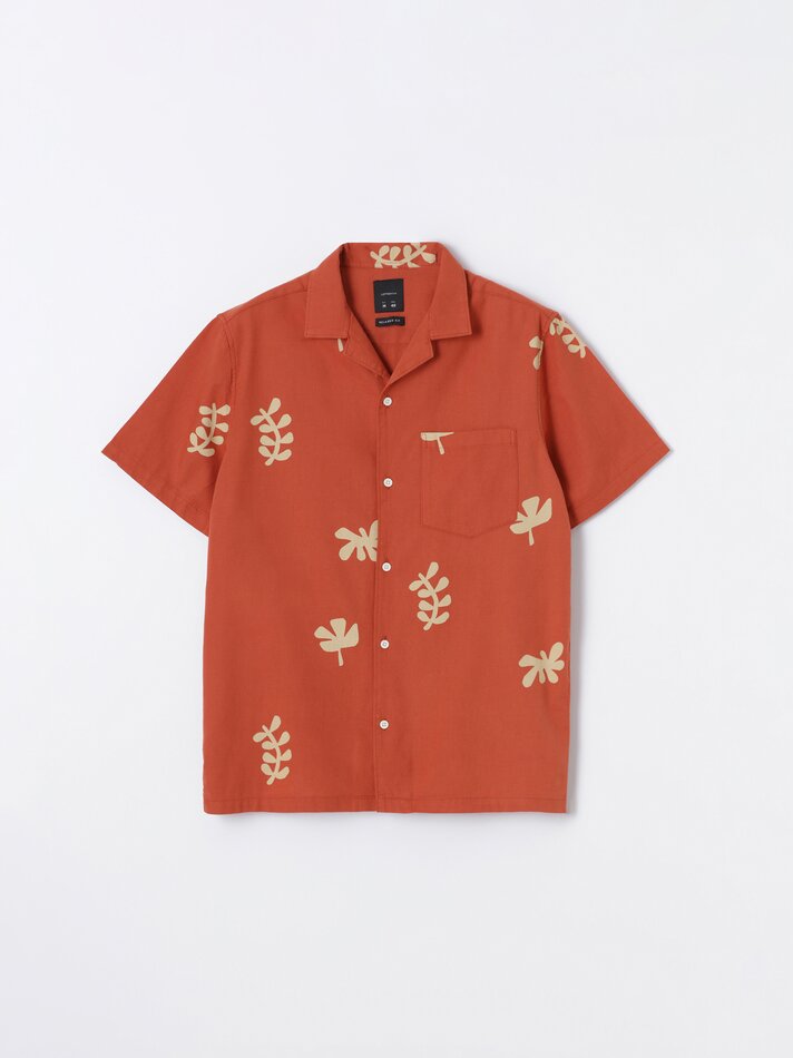 Camisa estampada em algodão e linho - Caldero