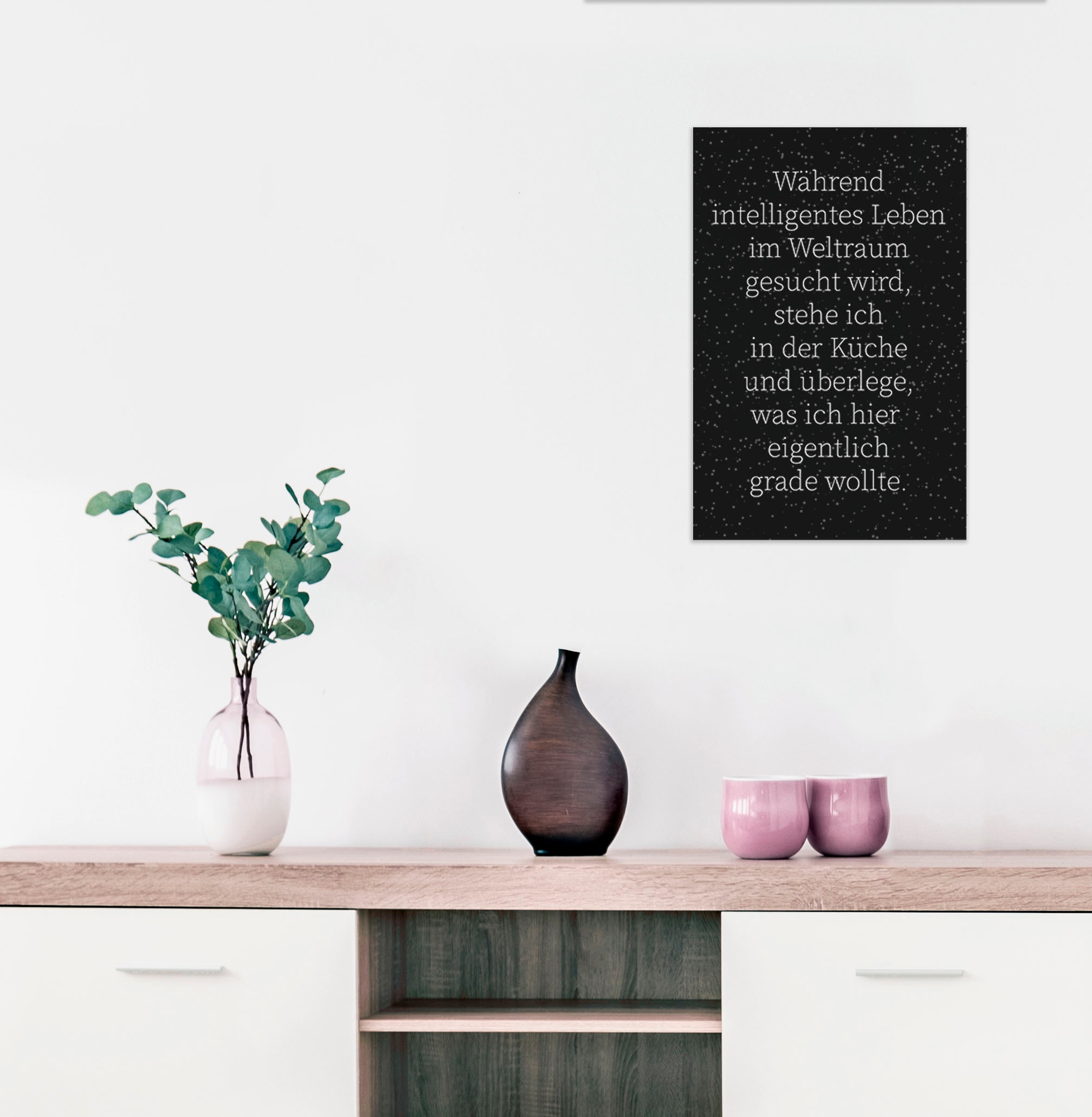 queence Wanddekoobjekt »Weltraum und Küche« Stahlschild, Blechschild, Spruch, Witzig, Wanddeko, retro, 20x30cm