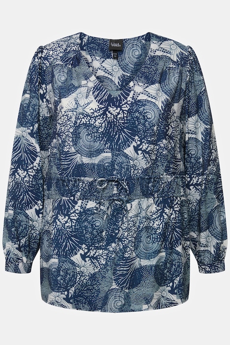 Bluse, maritimer Druck, V-Ausschnitt, Halbarm