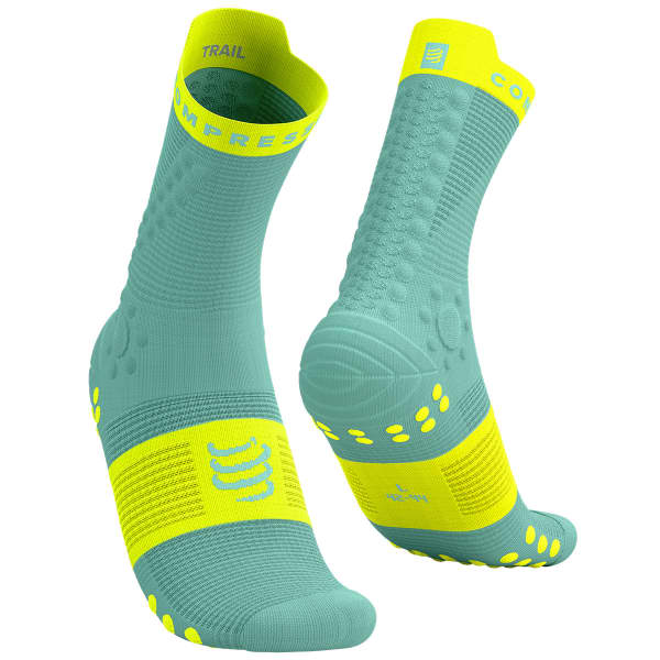 Chaussette running COMPRESSPORT PRO RACING SOCKS V4.0 TRAIL EGGSHELL BLUE/SAFETY YELLOW