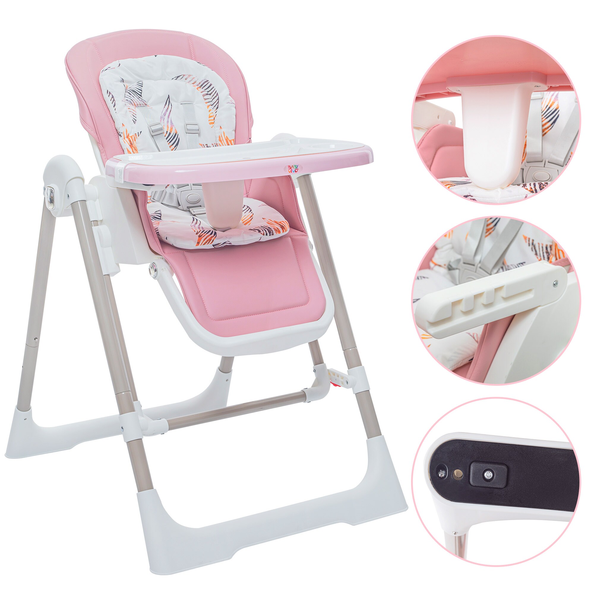 Baby Vivo 3in1 Kinderhochstuhl / Babywippe höhenverstellbar für Kinder - Lulu in Rosa