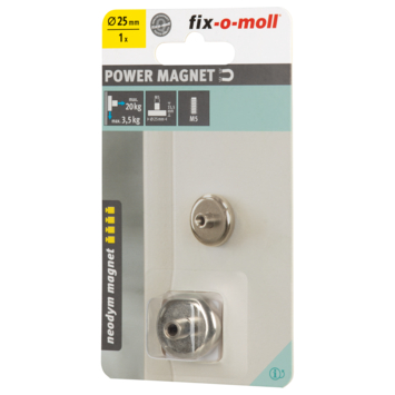 Magneet Neodymium met schroefdraad en busje zilver 25mm