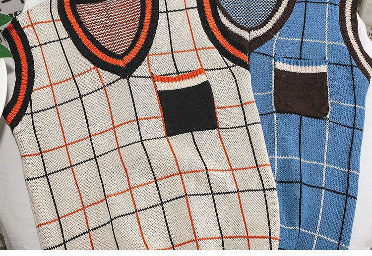 Wewewow - Contrasterende geruite gebreide vest