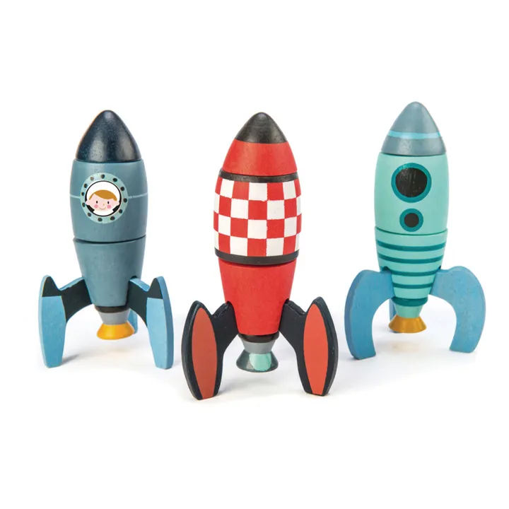 Tender Leaf Toys Jeu de Construction Fusées en bois - Set de 3