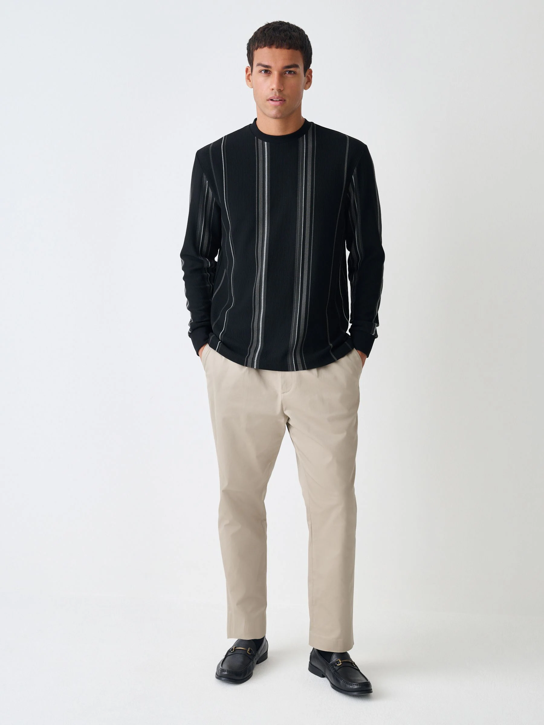 Zwart - Long Sleeve Vertical Stripe T-Shirt
