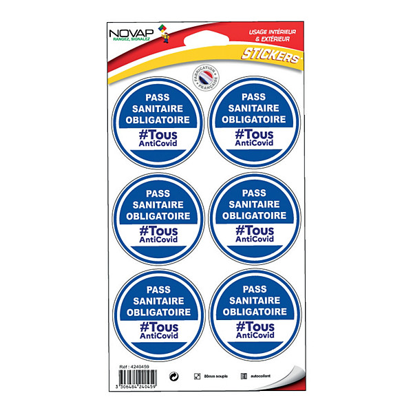 Stickers adhésifs pass sanitaire obligatoire, lot de 6