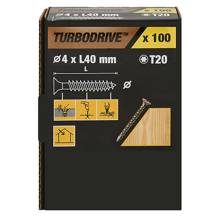 Vis à bois Turbodrive Premium torx zinguée jaune 4x40 mm - 100 pièces