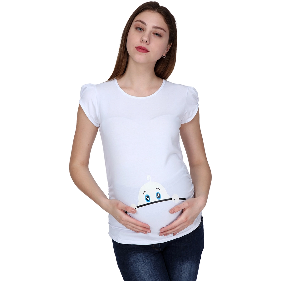 M.M.C. Umstandsshirt Neugieriges Baby mit Motiv Weiß