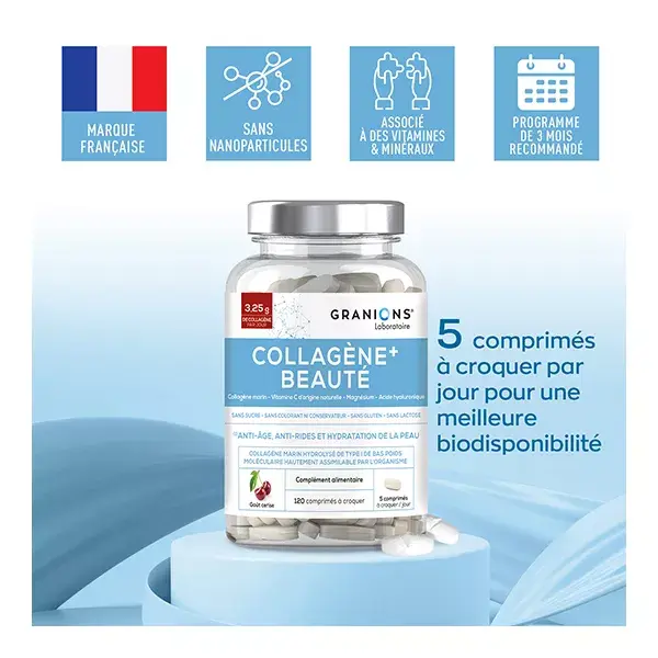 Granions Collagen+ Beauty Cherry 120 comprimidos mastigáveis