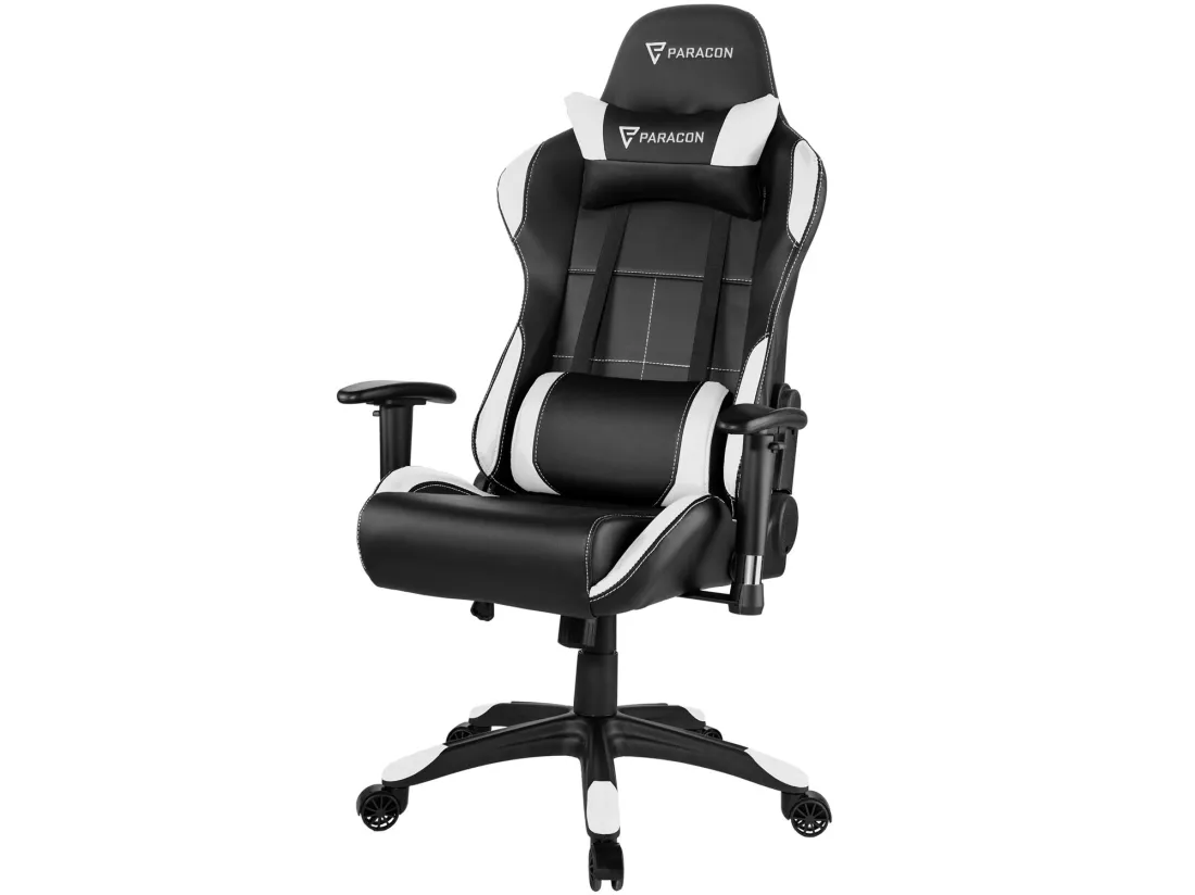 Paracon Rogue Fauteuil de gamer avec oreiller cervical et soutien lombaire, blanc.