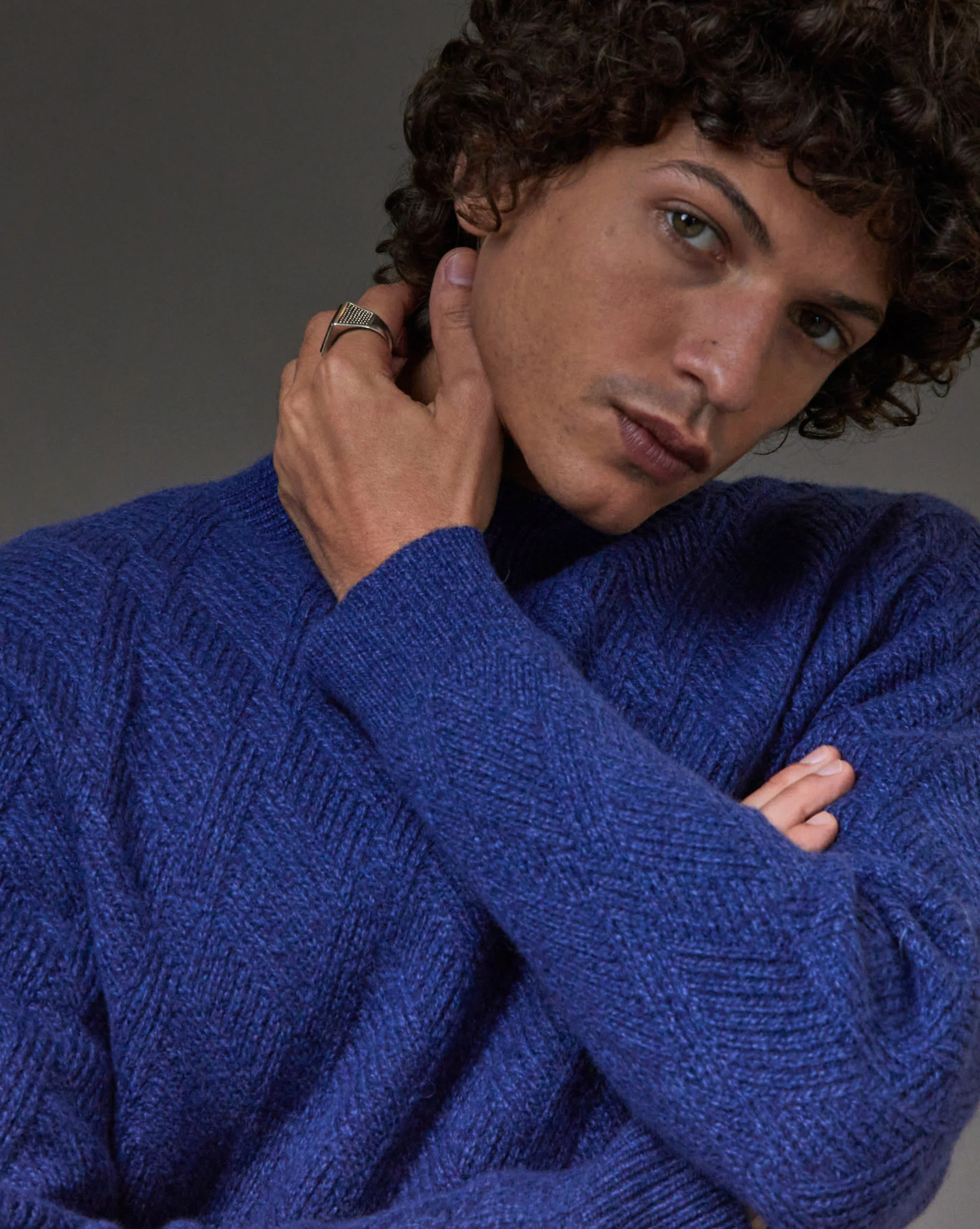 Pull col montant torsades | Bleu