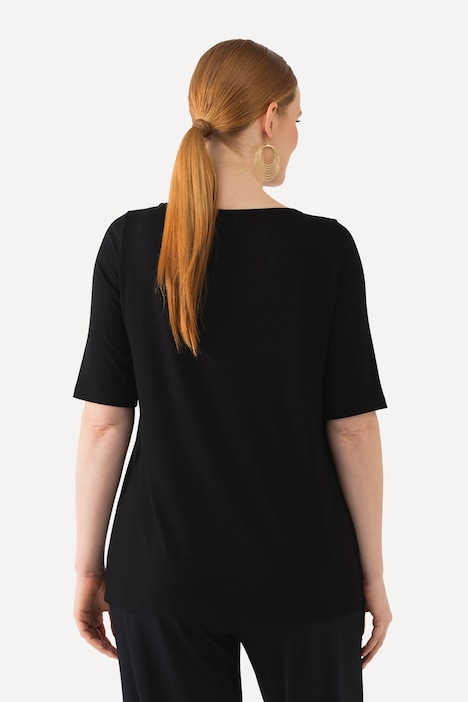 T-Shirt, Pailletten-Blatt, U-Boot-Ausschnitt, Halbarm