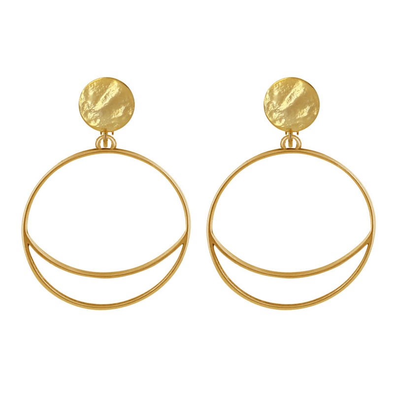 Boucles d'Oreilles Clip Métal Cercle et Croissant de Lune