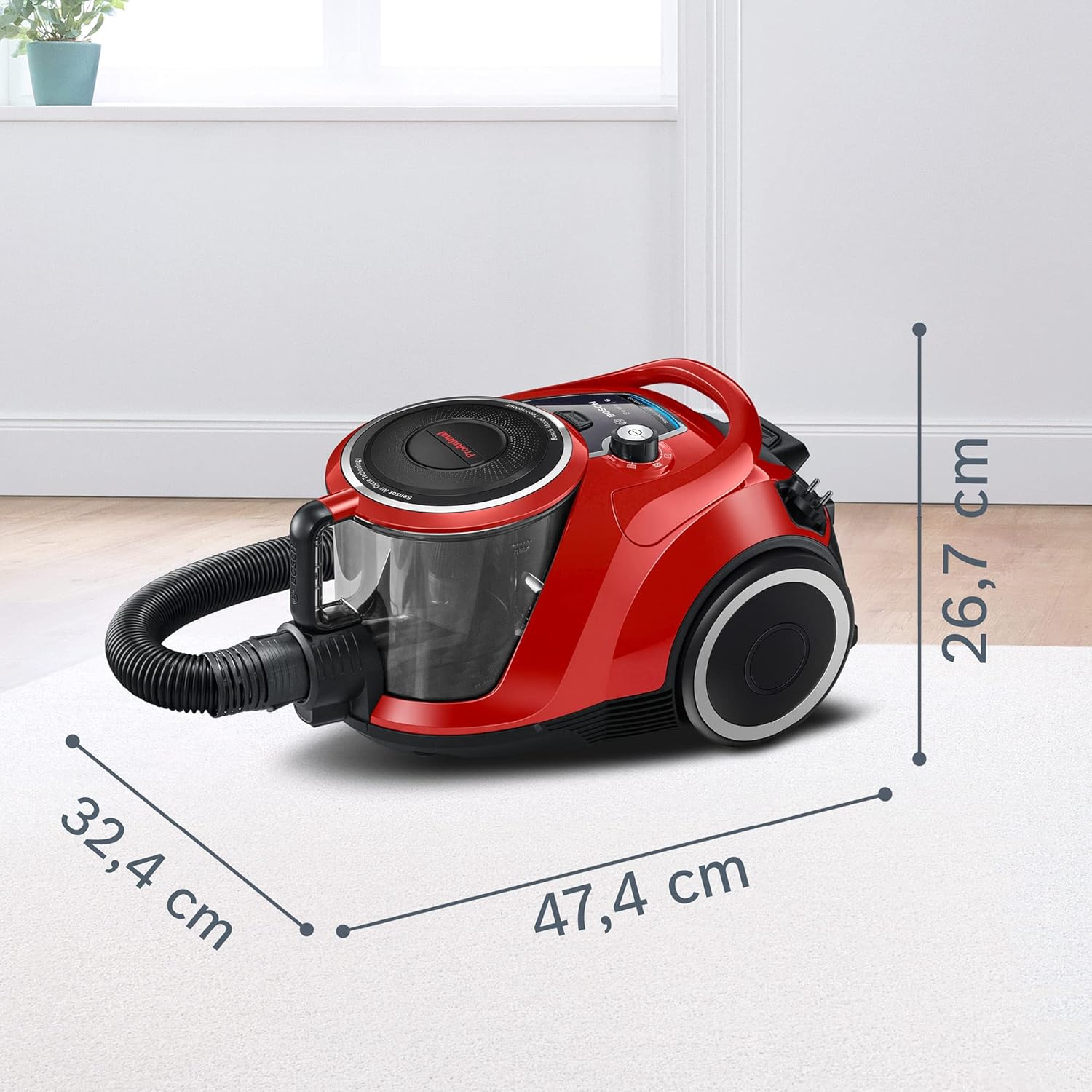 Bosch Staubsauger beutellos Serie 6 BGC41PET, Bodenstaubsauger, ideal für Tierhaare und Allergiker, Hygiene-Filter, 10 Jahre Motorgarantie, für Parkett, Teppich, Fliesen, Turbo-Düse, leise, 700 W, rot