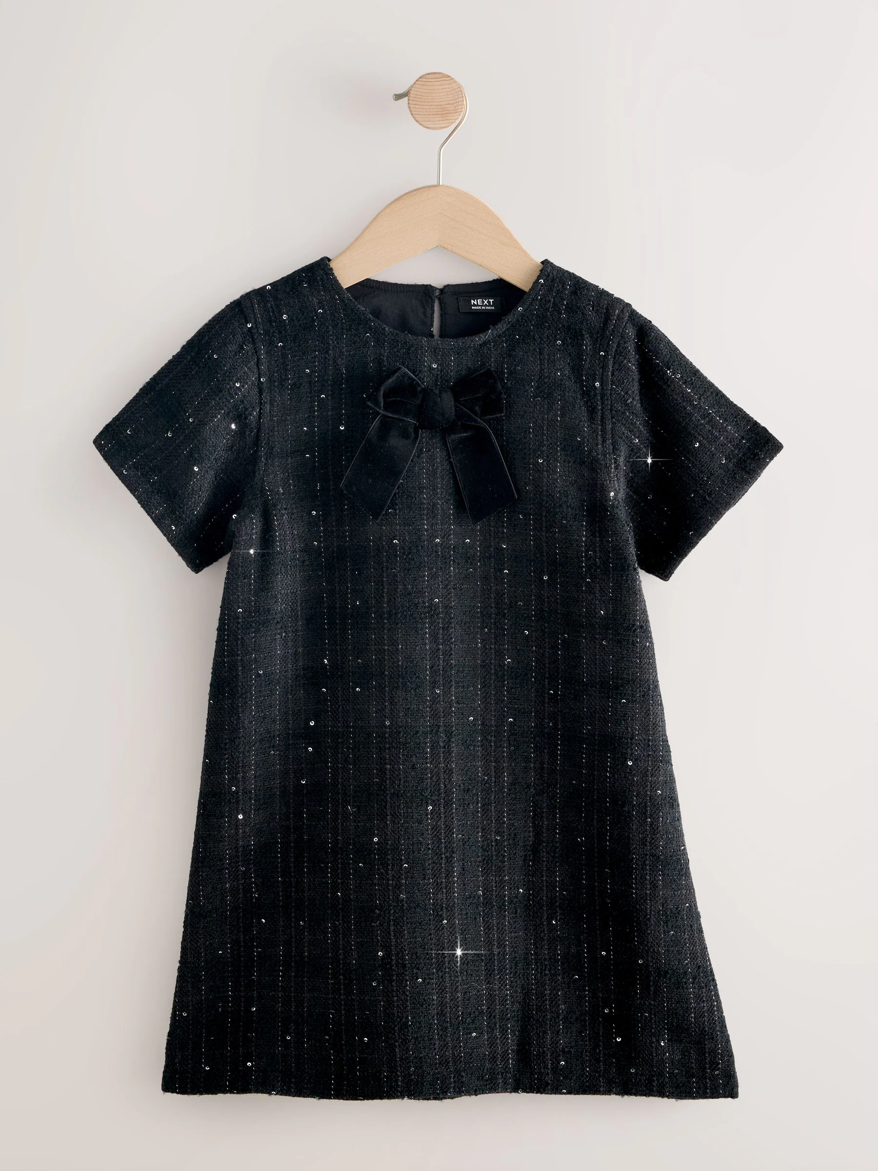 Zwart - Bouclé Shift Jurk met Textuur (3-16jaar)