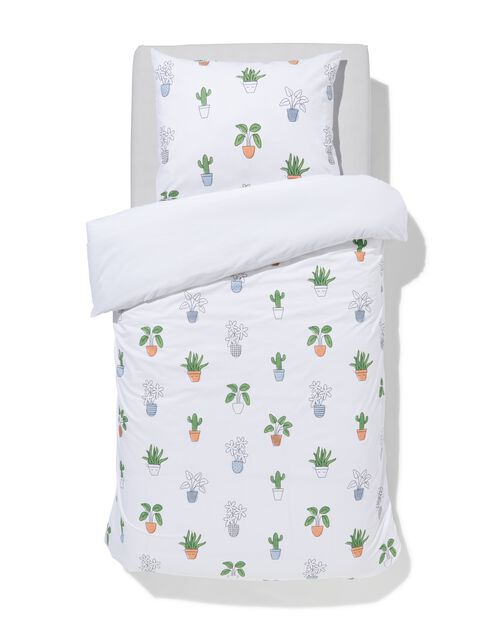 housse de couette en coton doux 140x200/220 plantes blanc