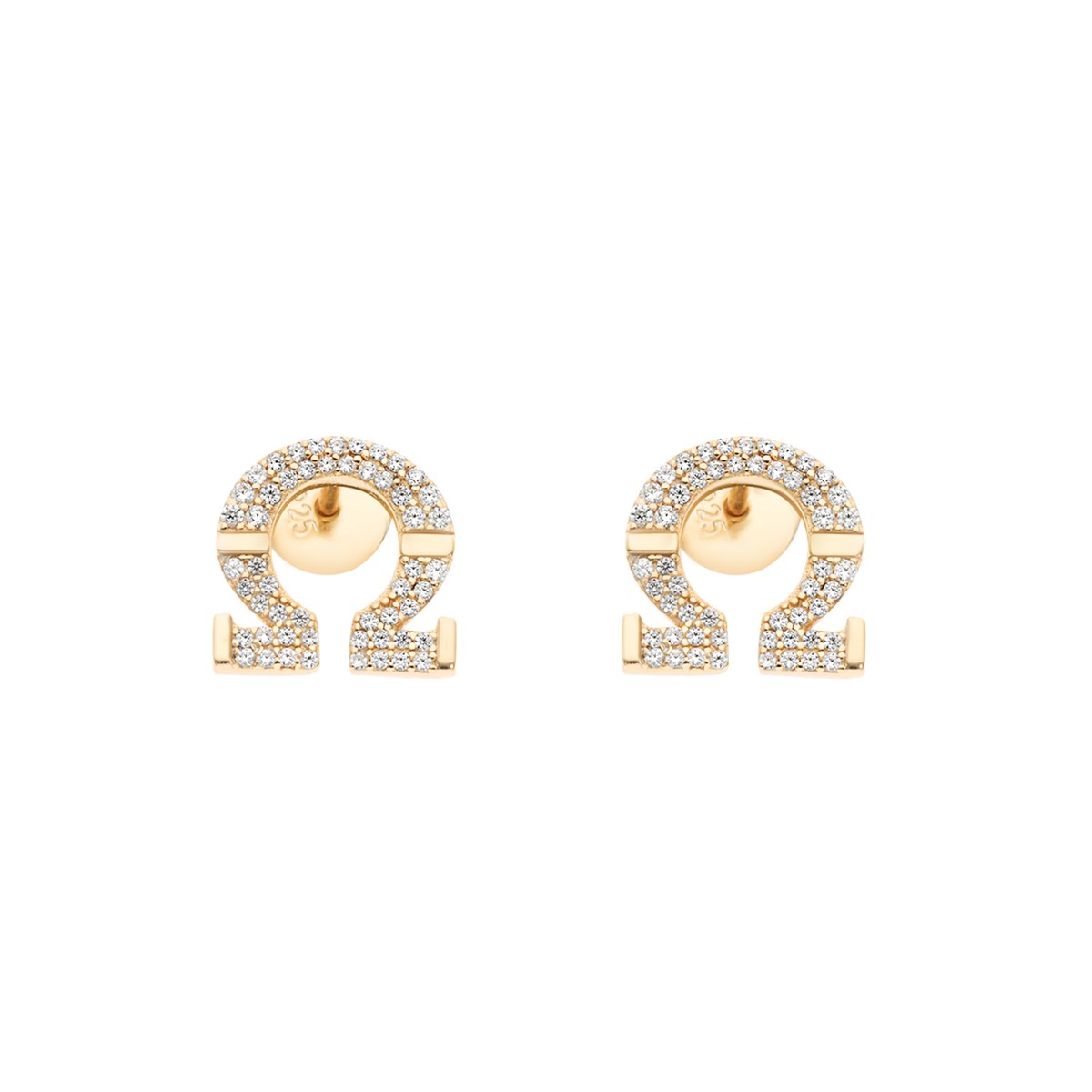 Boucles D'oreilles En Argent Doré Omega Serti De Zirconium Blanc
