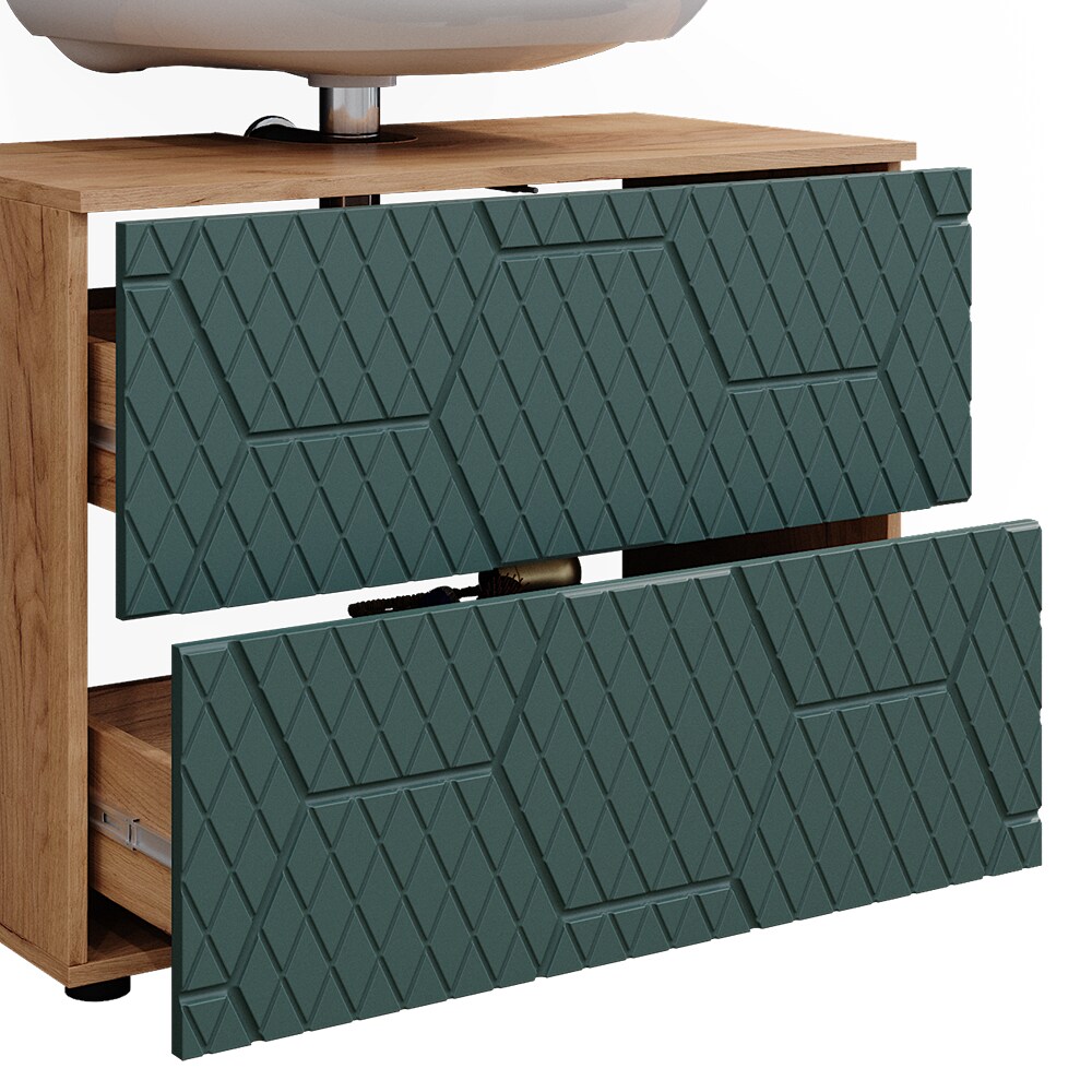 Vicco Badmöbel-Set Irma Eiche Grün 3-teilig Hochschrank Waschbeckenschrank 80 cm