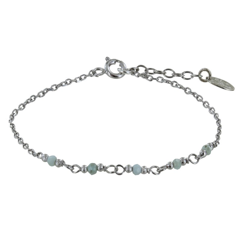 Bracelet Argent Rhodié Cinq Petites Perles de Larimar Facettées