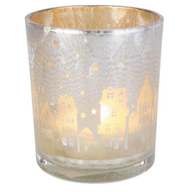 Windlicht - Winterdorf - silber - ca. 9 x 10 cm