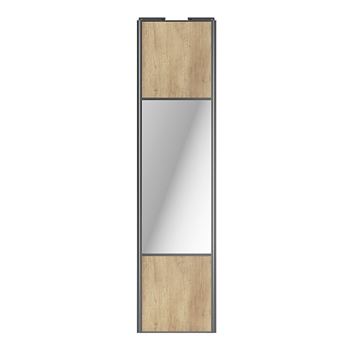 Porte de placard coulissante avec miroir effet chêne brut profil gris GoodHome Arius H. 248,5 x L. 62.2 cm + amortisseurs
