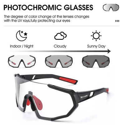 Lunettes de sport photochromiques anti-UV et coupe-vent - noir