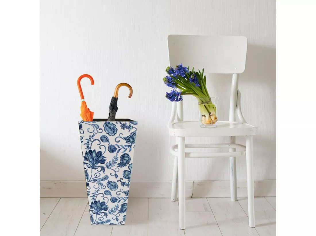 Porte-parapluies Stockage Canvas Mdf Blanc Bleu Vintage 50x21x21