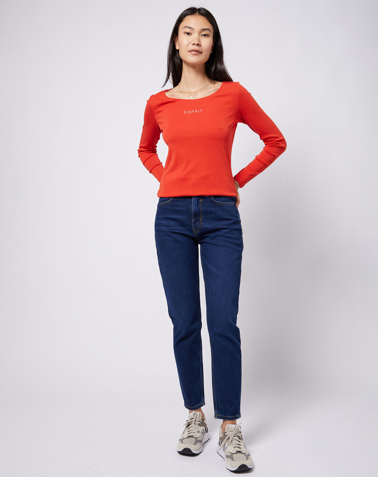 Esprit Jean Mom taille haute à jambes droites bleu foncé