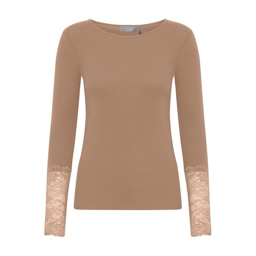 Fransa Langærmet Blonde T-shirt, Cocoa Crème, S