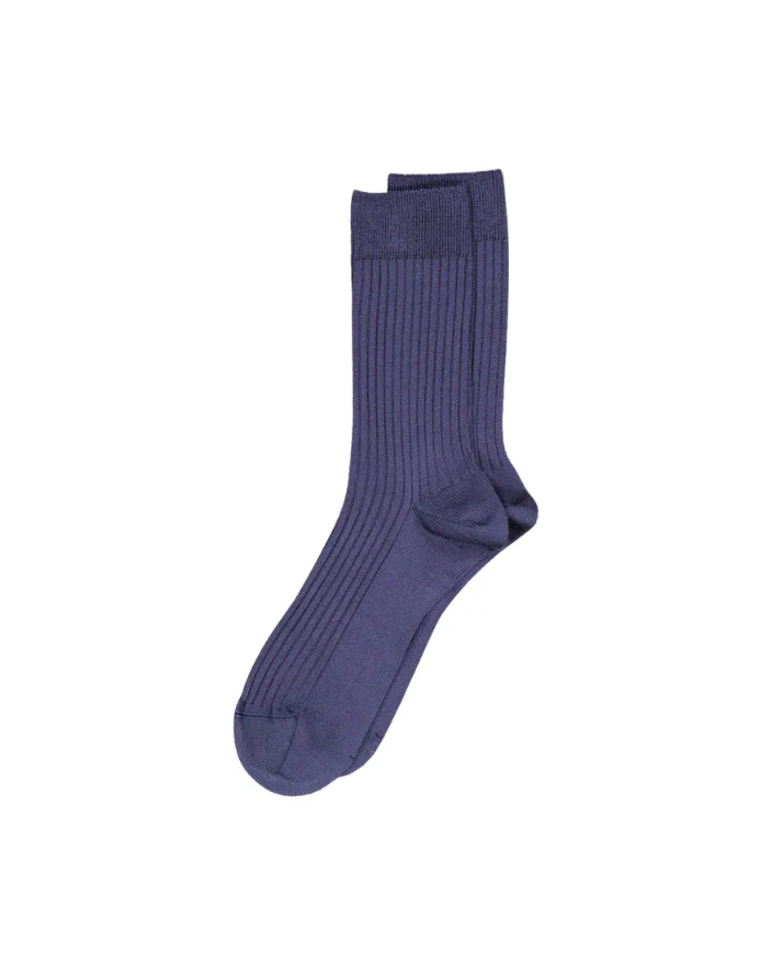 Mrs. Hosiery  Mrs. Silky Ribbed strømper- Dark Blue