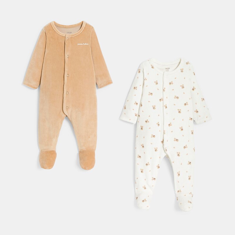 Dors-bien velours marron bébé mixte (lot de 2) Blanc