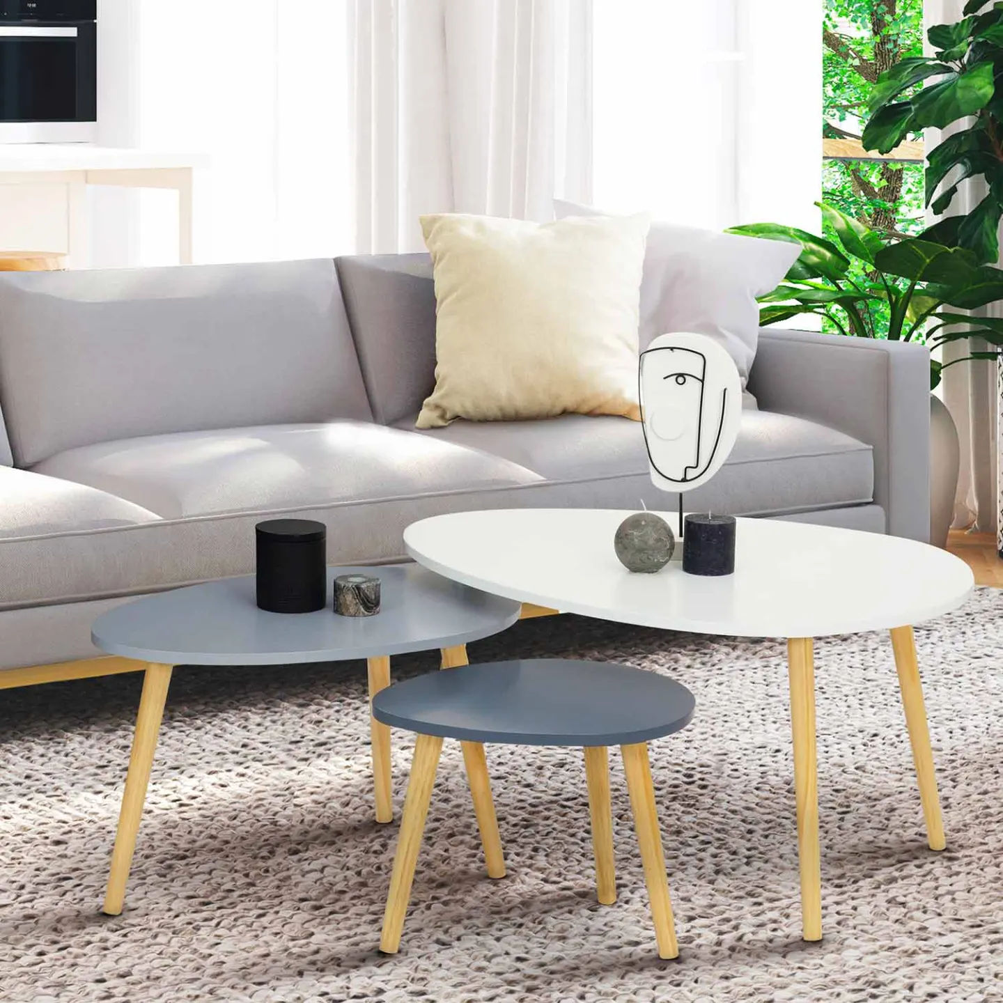 Lot de 3 tables basses gigognes GAIA laquées blanc gris scandinave