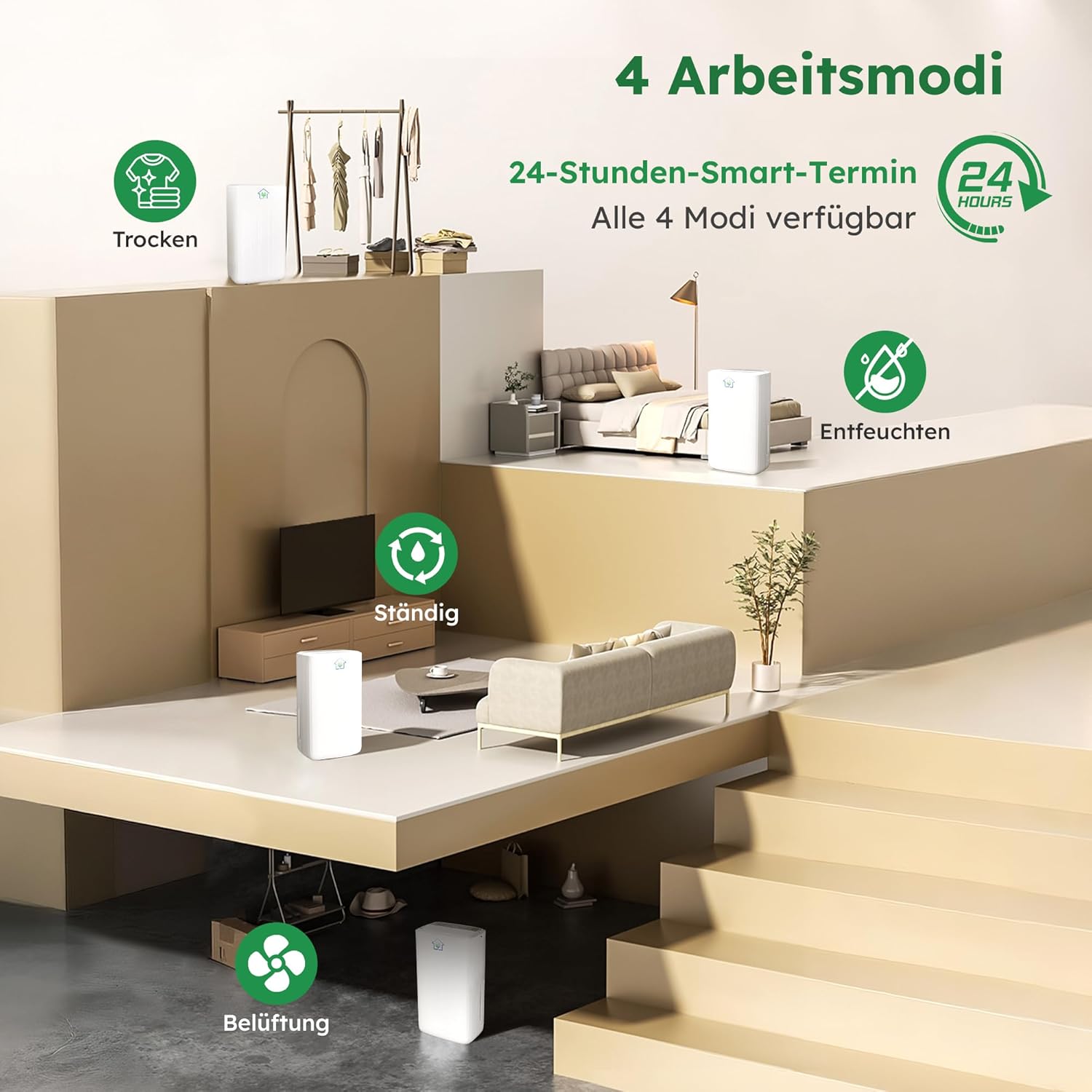 Luftentfeuchter Elektrisch 12L, 122m³, Entfeuchter Elektrisch für Keller 36dB Leiser Raumentfeuchter, 3 Modi, Wäschetrockner & 24h Timer, für Schlafzimmer & Bad