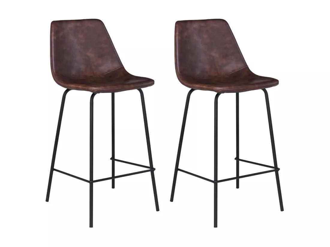 Lot de 2 tabourets de bar vintage LUCIEN marron - Hauteur d'assise 65cm - HAPPY GARDEN