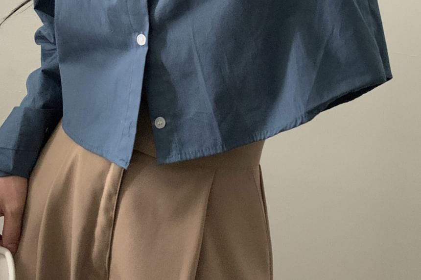 KONGER - Effen cropped shirt met lange mouwen