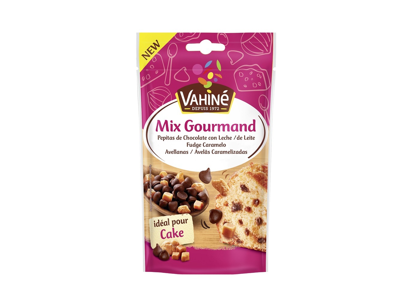PEPITAS DE CHOCOLATE VAHINÉ CARAMELO E AVELÃS 100G