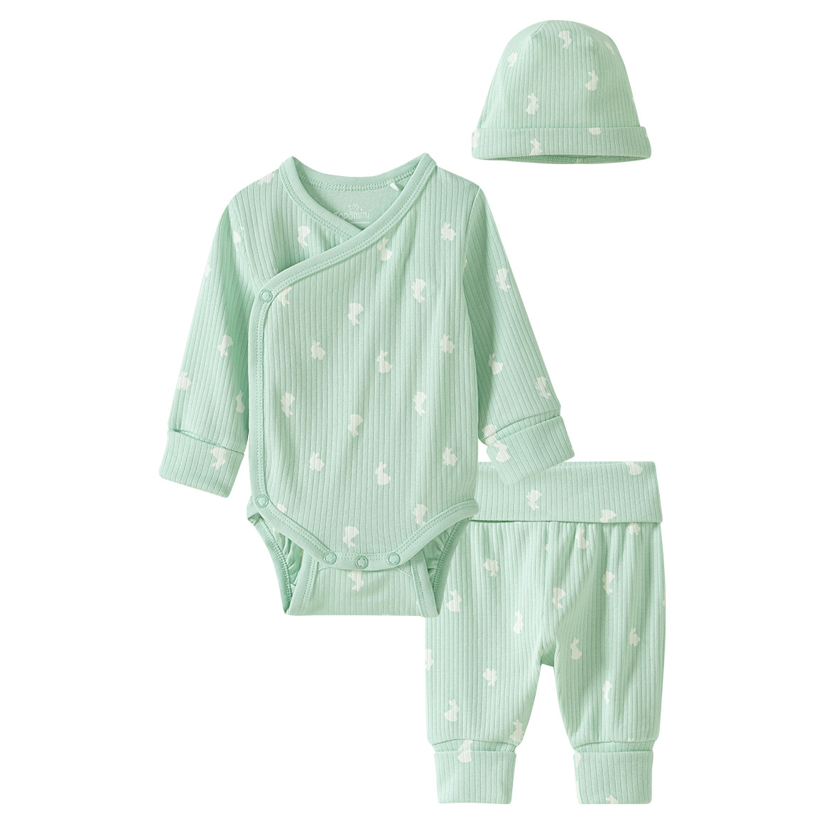 Topomini Newborn Wickelbody, Leggings und Mütze im Set hellgrün