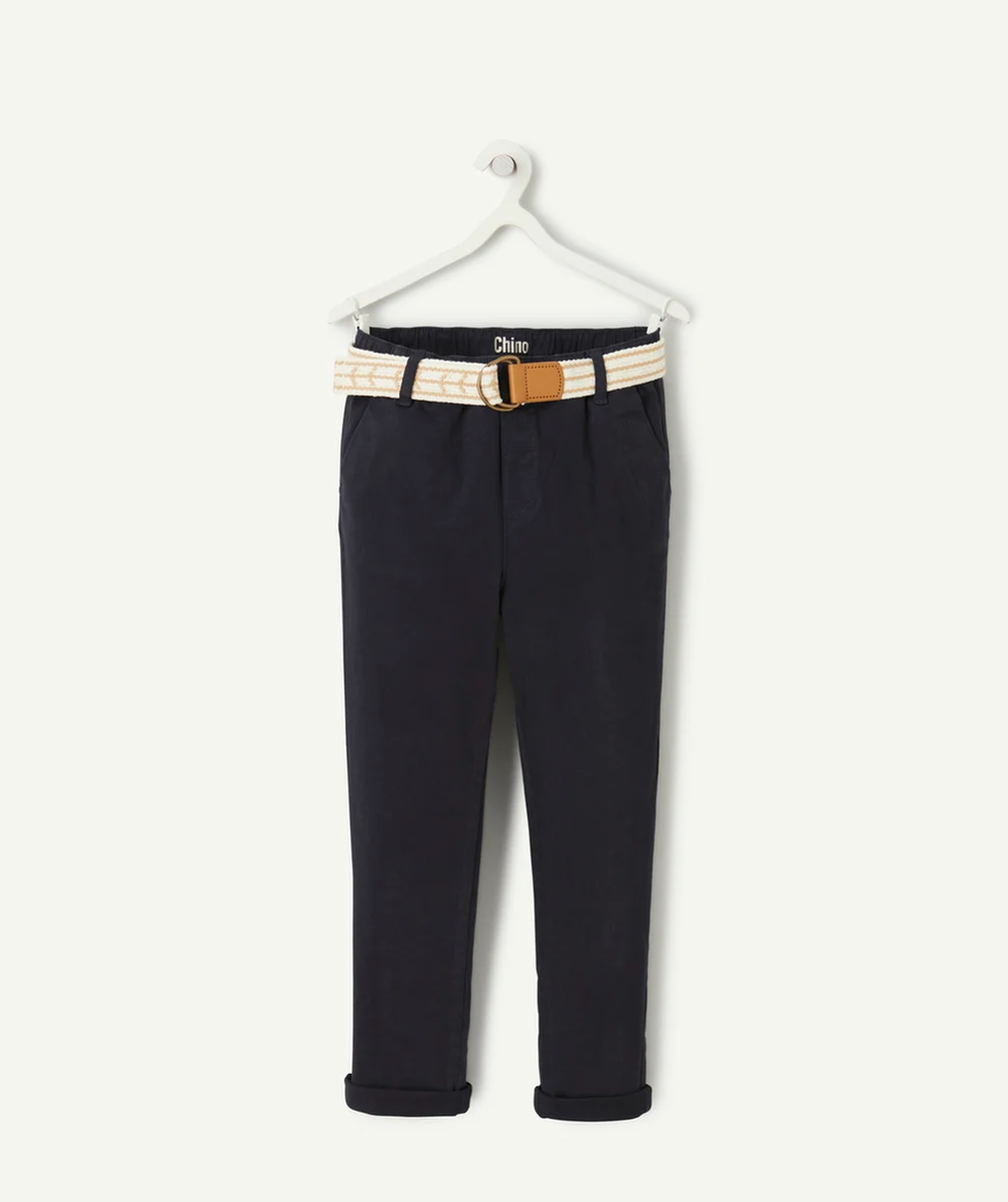 pantalon chino garçon bleu marine avec ceinture