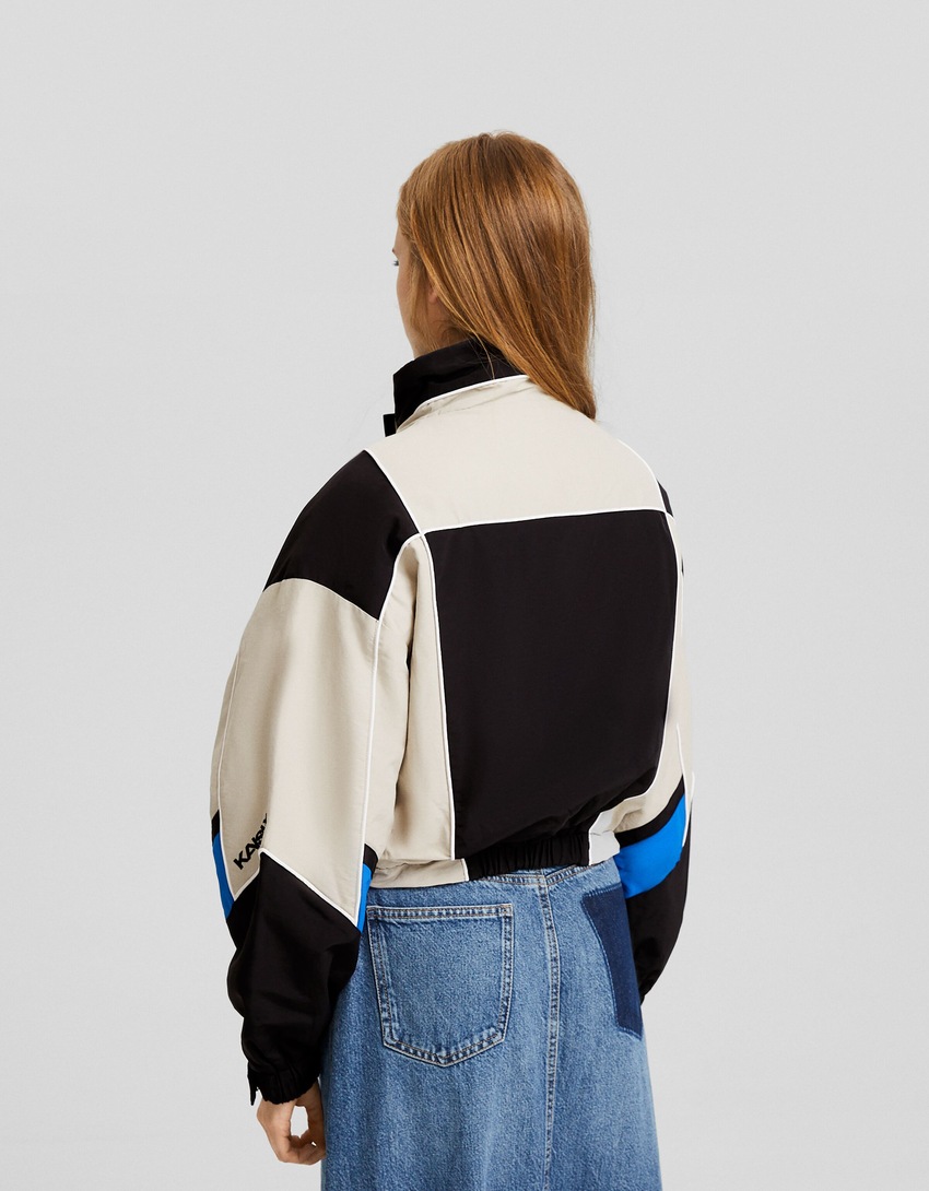 Jaqueta color block em mistura de nylon