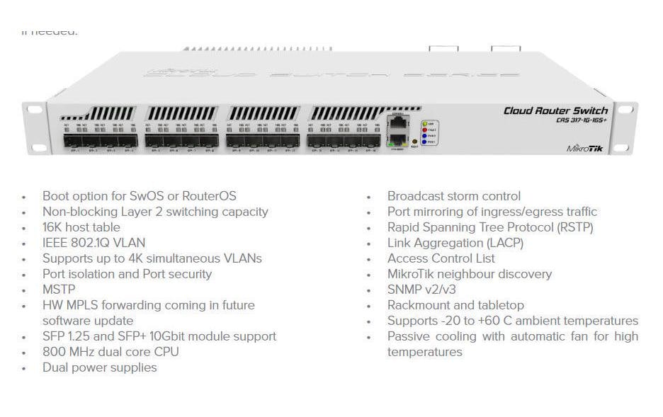 SFP+ Switch CRS317-1G-16S+RM 16 Port<br>Cloud Router Switch