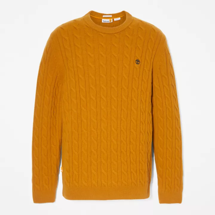 Pull à col rond en maille torsadée Phillips Brook pour homme en jaune foncé