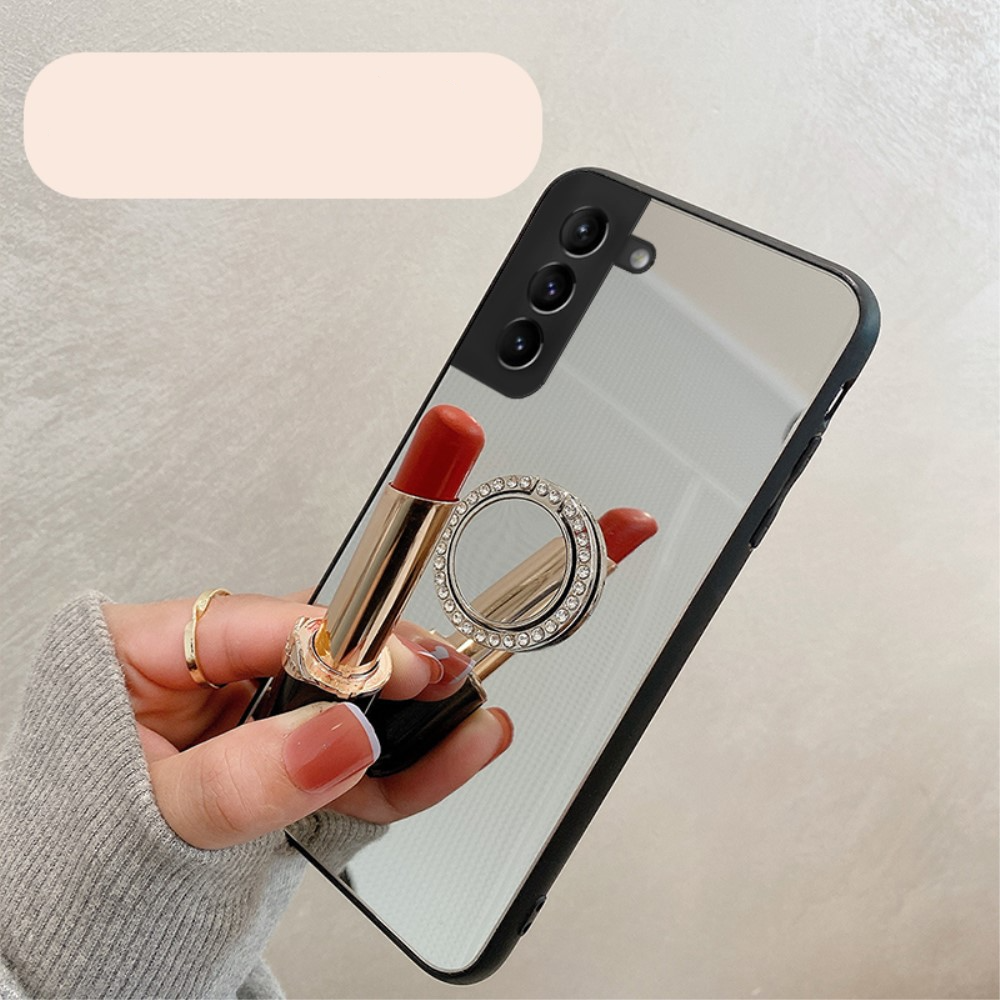 Samsung Galaxy S22 5G Hybrid Hardcase Hülle   Magnetischer Kickstand Haltering mit Spiegel - Roségold