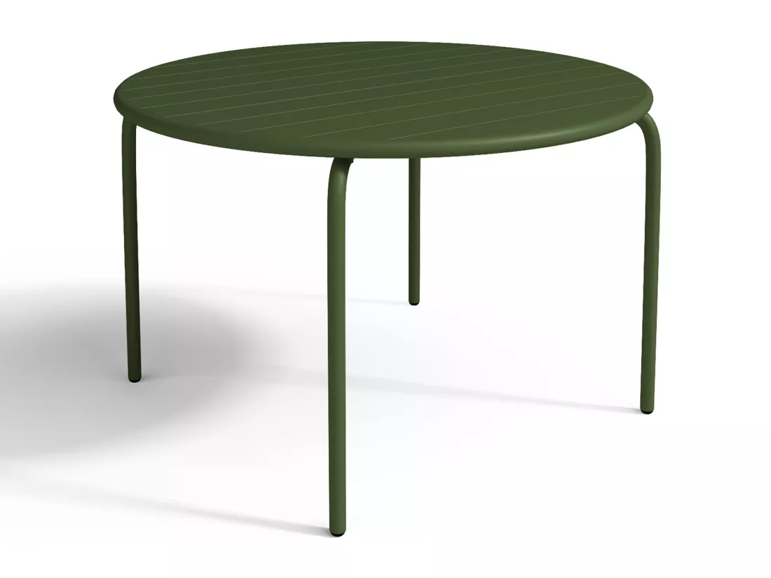 Salle à manger de jardin en métal - une table D.110 cm et 4 chaises empilables - Kaki - MIRMANDE de MYLIA