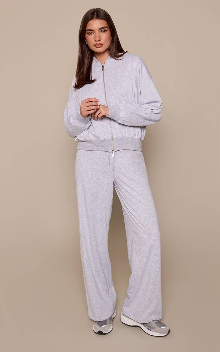 Gris Chiné Pantalon Droit Décontracté