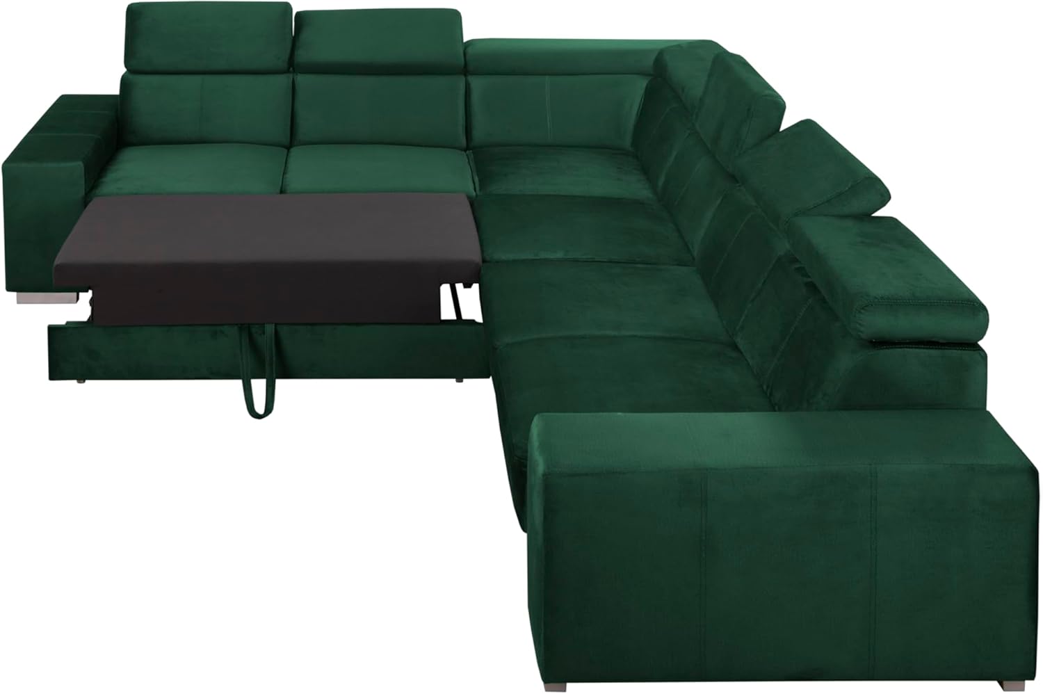 FORNIRO Alma Ecksofa L-Form mit Schlaffunktion – 330x265x85cm - Grün – Moderne Wohnlandschaft mit verstellbaren Kopfstützen – Stabil gebaut hoher Sitzkomfort – Viele Farben Stoffvarianten wählbar
