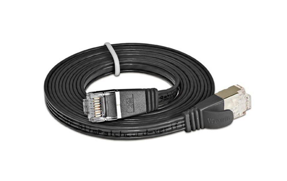 Slimpatchkabel RJ-45 - RJ-45, Cat 6, STP, 0.25 m, SchwarzGeschirmtes Twisted-Pair-Kabel (STP) mit Klinkenschutz