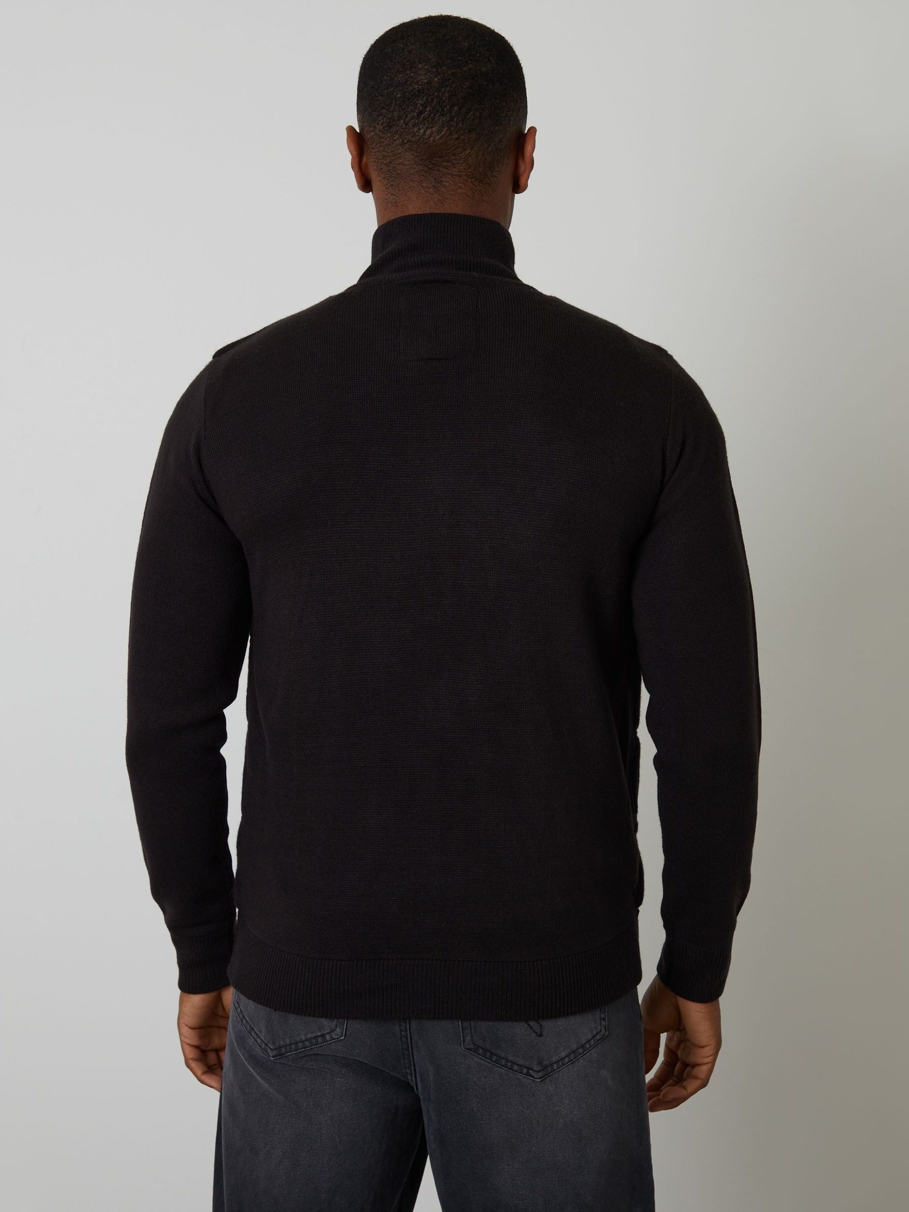 Zwart - Threadbare Quilted Zip-Up Knitted Jacket