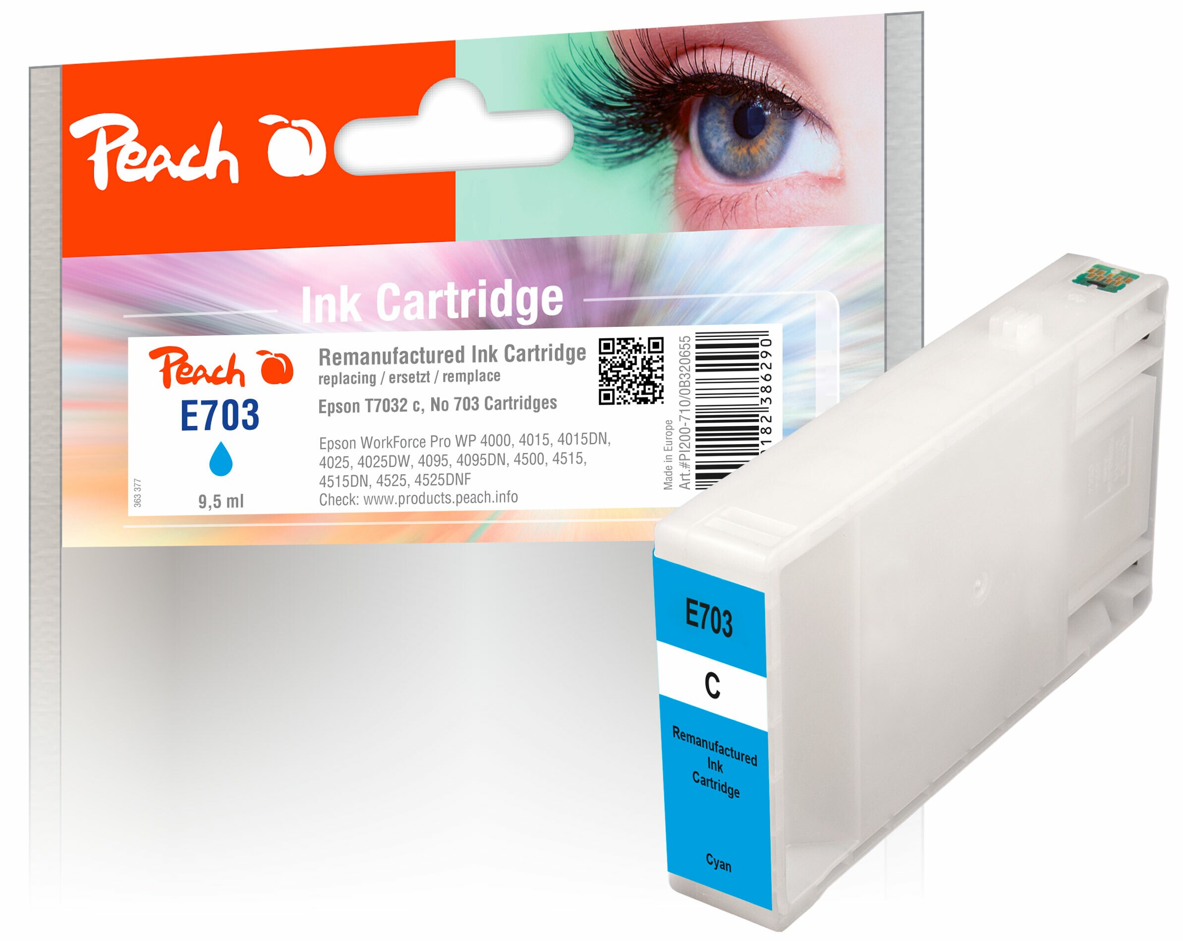 Peach E70Druckerpatrone cy ersetzt Epson T7032 c, C13T70324010 für z.B. Epson WorkForce Pro WP -4015 DN, Epson WorkForce Pro WP -4025 DW (wiederaufbereitet)